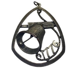Vintage Liberty Bell 1776 Silvertone Necklace Pendant Bold Statement 3D